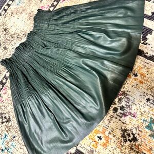 7 For All Mankind Dark Green Faux Leather Pleated Midi Skirt